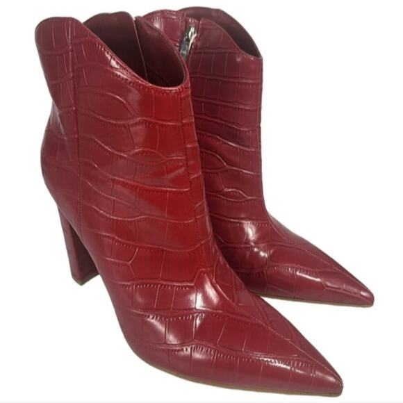Marc Fisher Lezari Heeled Western Bootie Red Croco 8 - Picture 2 of 4